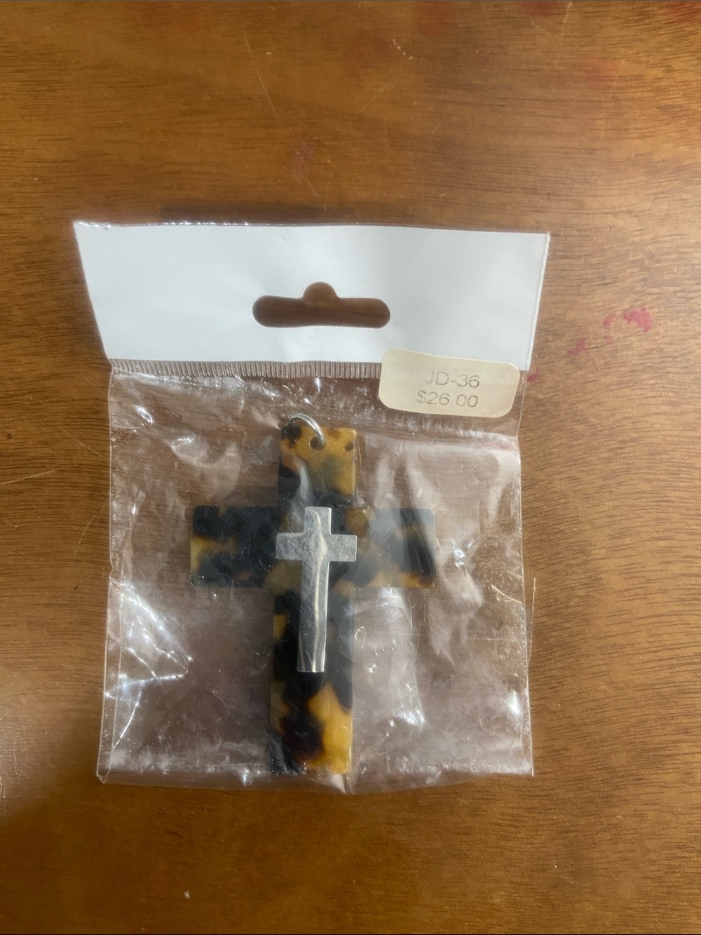 Tortoiseshell Cross Pendant with Silver Accent